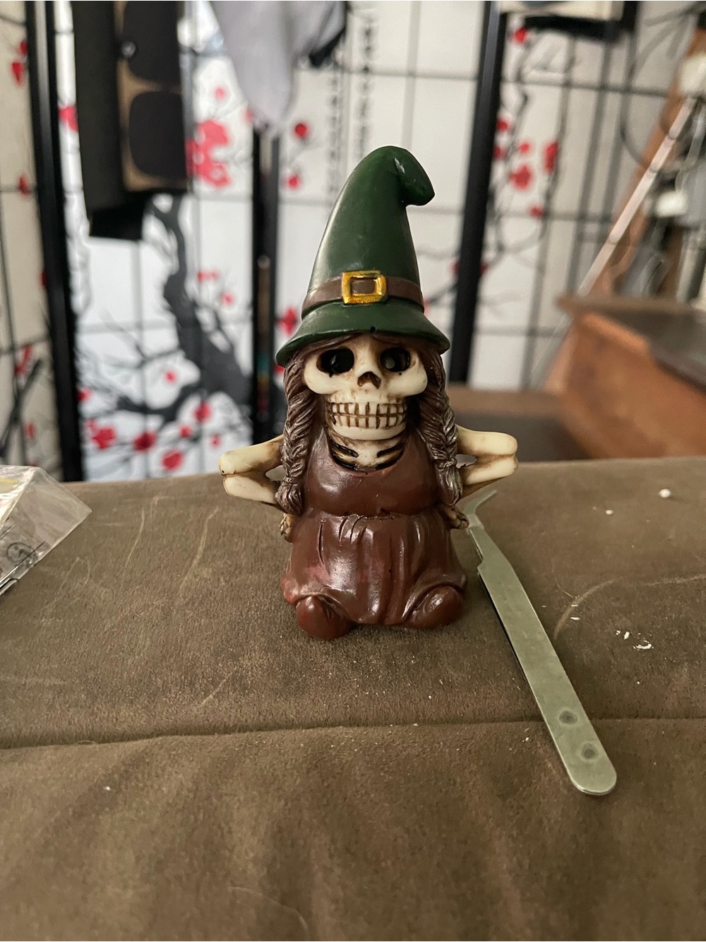 Green Skelton witch mini incense holder